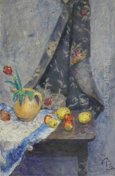 A Still Life With Fruits And A Tulip In A Vase Oil Painting by Peter Rostrup Boyesen