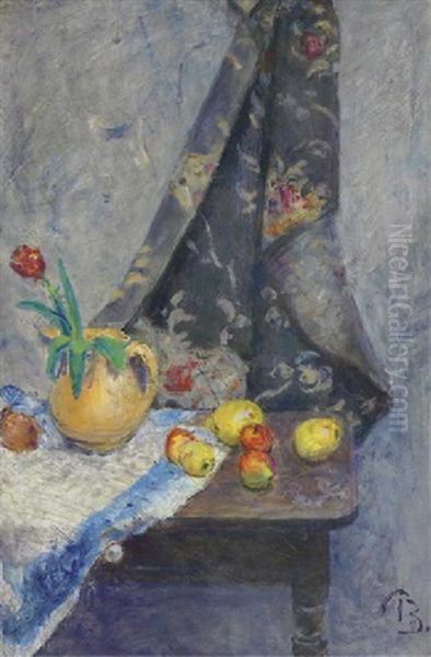 A Still Life With Fruits And A Tulip In A Vase by Peter Rostrup Boyesen