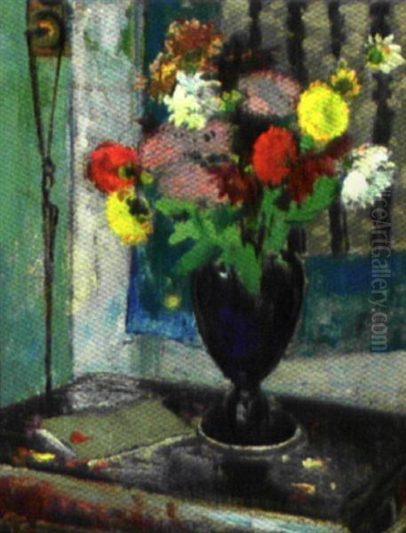 Opstilling Med Blomster I Vase Oil Painting by Peter Rostrup Boyesen