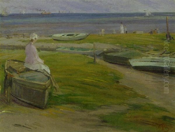 Strandparti Med Figurer, I Baggrunden Havet by Peter Rostrup Boyesen