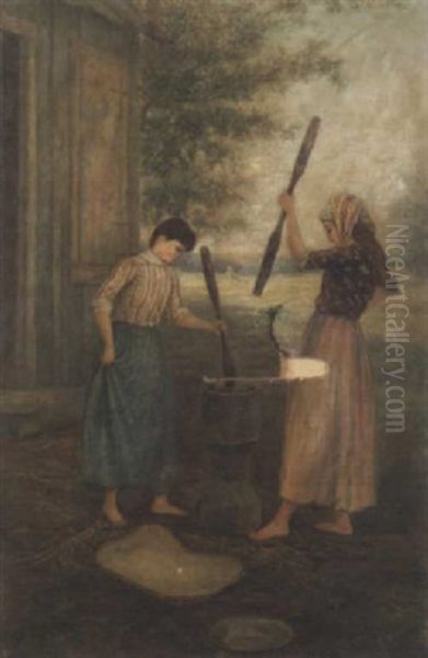 Rice Girls Oil Painting by Charles Wellington Boyle