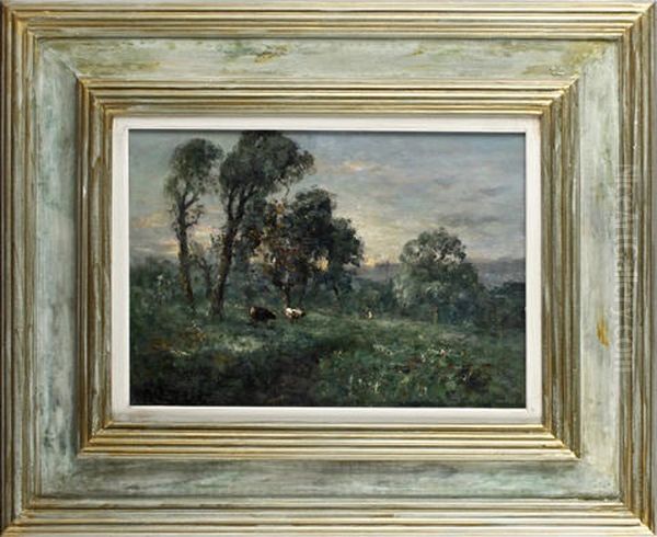 Cattle In A Meadow; And Cattle By A River (pair) Oil Painting by George Boyle