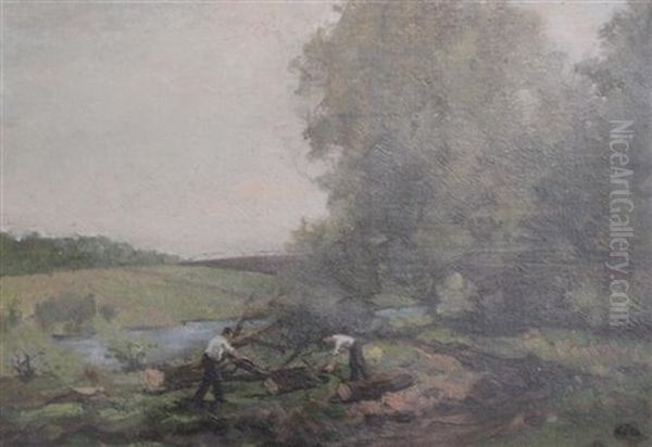 Sawing Timber Oil Painting by George A. Boyle