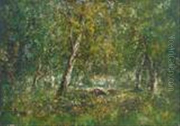 Blick Auf Waldlichtug Mit Weidendem Vieh Oil Painting by George A. Boyle