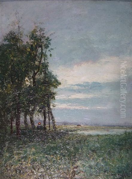 Weidelandschaft Mit Teich Oil Painting by George A. Boyle