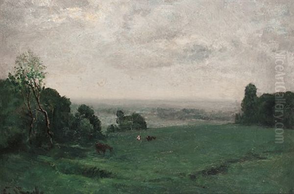 Morgendliche Weidelandschaft Mit Weitem Blick In Das Land Oil Painting by George A. Boyle