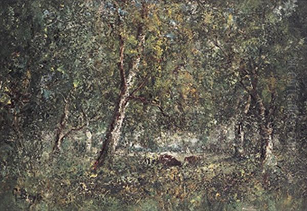 Blick Auf Waldlichtung Mit Weidendem Vieh Oil Painting by George A. Boyle