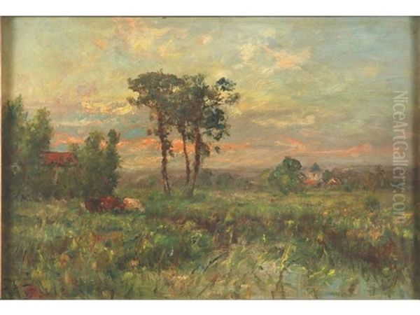 Vaches Au Paturage Pres De La Riviere Oil Painting by George A. Boyle