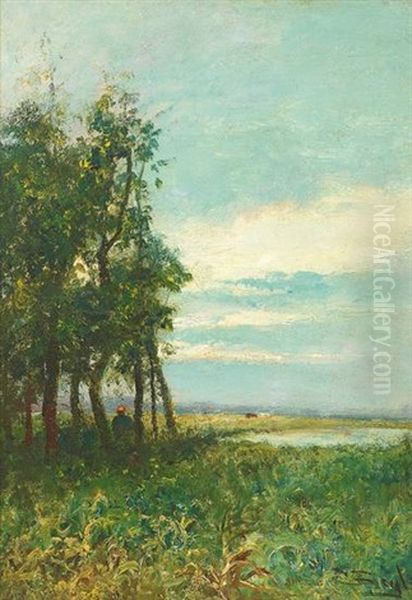 Weidelandschaft Mit Teich Oil Painting by George A. Boyle