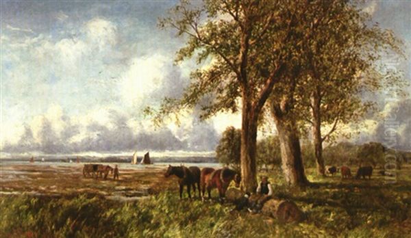 Wattlandschaft Mit Rastendem Bauer Bei Seinen Pferden Oil Painting by George A. Boyle