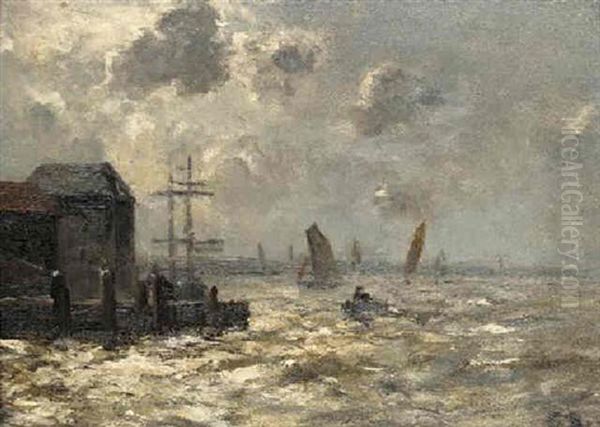 A Blustery Day On The Thames Oil Painting by George A. Boyle