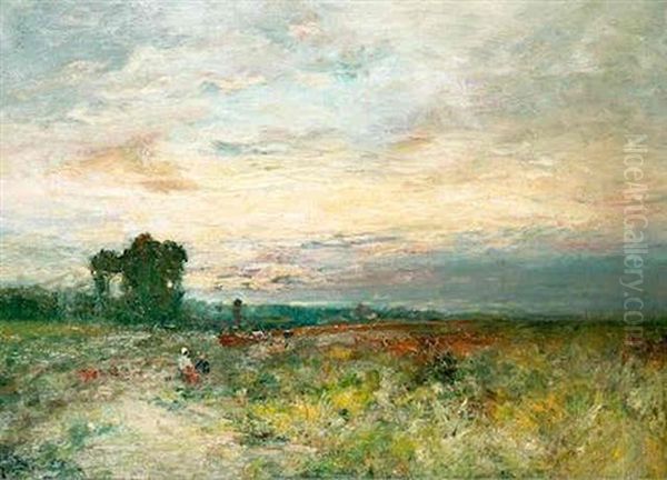 Figures In An Exstensive Landscape At Dusk by George A. Boyle