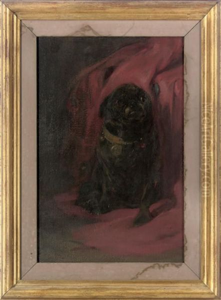 Black Pug Oil Painting by Robert L. Alexander