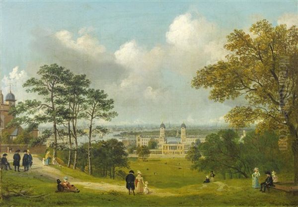 A View Of London From The Greenwich Observatory With Figures In The Foreground Oil Painting by Thomas Shotter Boys