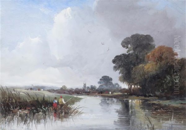 A River Scene; Crossing The Moor (a Pair) Oil Painting by Thomas Shotter Boys