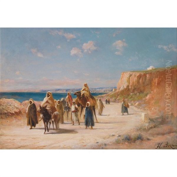 Caravane En Bord De Mer Oil Painting by Honore Boze