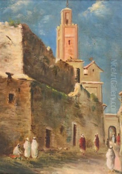 Rue De La Kasbah Pres De La Mosquee Oil Painting by Honore Boze