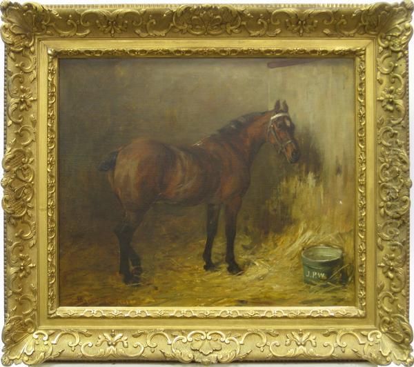 Horse In Stall Oil Painting by Robert L. Alexander