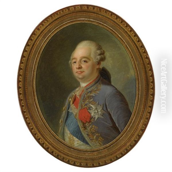 Portrait Of Louis Xvi, King Of France, Wearing A Blue And Gold Embroidered Velvet Coat, The Insignia Of The Order Of The Holy Spirit And Its Blue Sash, The So-called Cordon Bleu Oil Painting by Joseph Boze