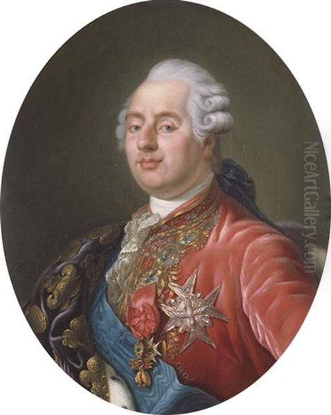 King Louis Xvi Of France Wearing The Order Of The Golden Fleece, The Order Of Saint Esprit And The Order Of Saint Louis, With An Embroidered Drape Over His Right Shoulder Oil Painting by Joseph Boze