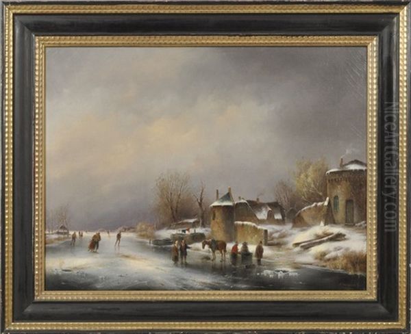 Wintervergnugen Auf Zugefrorenem Kanal Oil Painting by Anton Braakman