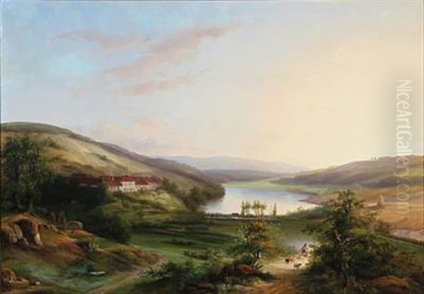 Summer Day With An Estate Near A Lake Oil Painting by Anton Braakman