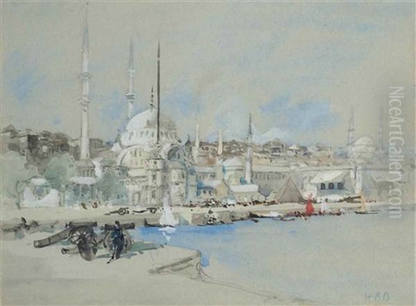 Probably The Suleymaniye Mosque With The Sultanahmet Mosque Beyond, On The Golden Horn's West Bank, Istanbul Oil Painting by Hercules Brabazon Brabazon