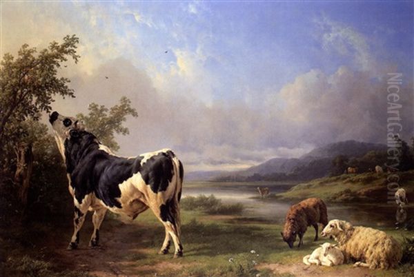 Le Repos Du Troupeau Dans Un Paysage Oil Painting by Jacques Raymond Bracassat