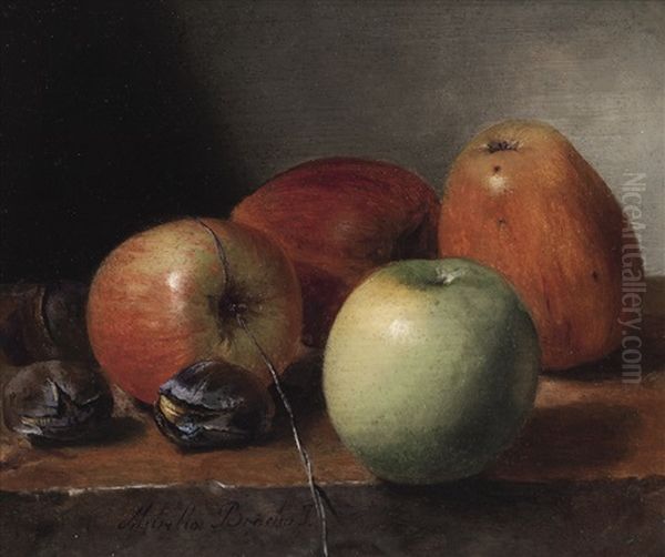 Bodegon Con Manzanas Y Castanas Oil Painting by Jose Maria Bracho Murillo