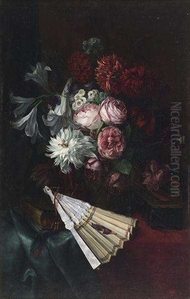 Flores Y Abanico Oil Painting by Jose Maria Bracho Murillo