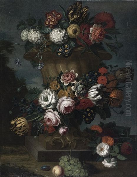 Florero Con Peonias Y Crisantemos Oil Painting by Jose Maria Bracho Murillo