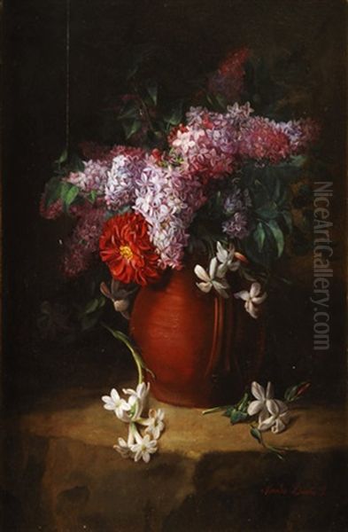 Florero Con Lilas Y Jazmin Oil Painting by Jose Maria Bracho Murillo