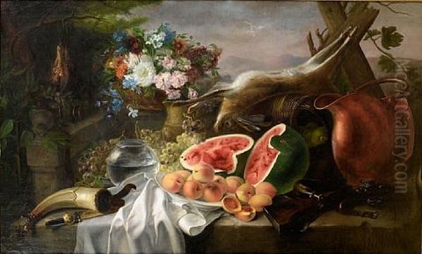 Still Life With A Watermelon Oil Painting by Jose Maria Bracho Murillo