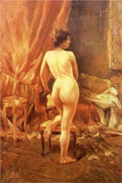 Interior Scene With Female Nude Oil Painting by Jose Maria Bracho Murillo