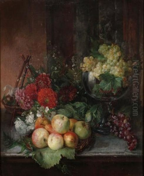 Still Life Of Fruit And Flowers Oil Painting by Jose Maria Bracho Murillo