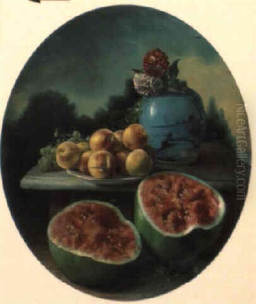 Bodegon De La Sandia Oil Painting by Jose Maria Bracho Murillo