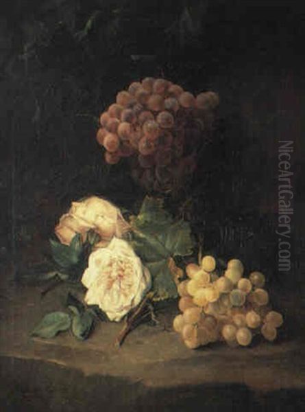 Bodegon De Uvas Y Rosas Oil Painting by Jose Maria Bracho Murillo