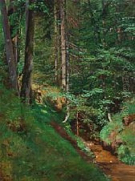 Woodscape Oil Painting by Eugen Felix Prosper Bracht