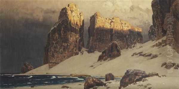 Sunny Cliffs Near The North Sea Oil Painting by Eugen Felix Prosper Bracht