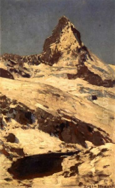 Das Matterhorn Vom Kleinen Riffelsee Aus Gesehen Bei Augustschnee Oil Painting by Eugen Felix Prosper Bracht