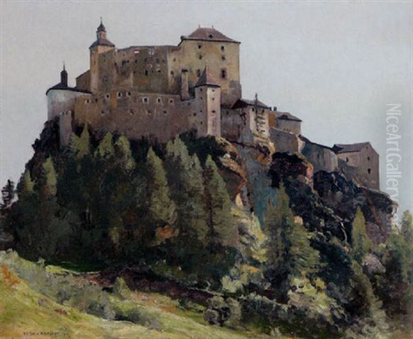 Schloss Tarasp Von Der Wiese Aus Oil Painting by Eugen Felix Prosper Bracht