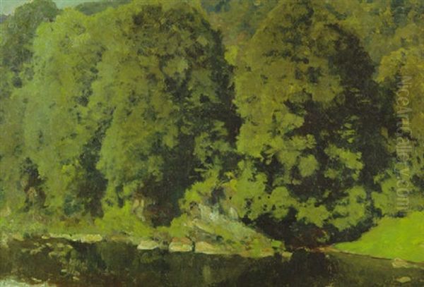 Bewaldetes Flussufer In Der Sommersonne Oil Painting by Eugen Felix Prosper Bracht