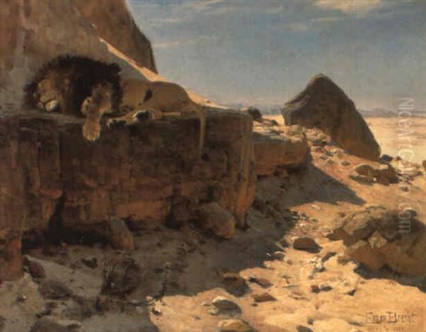 A Lion Sleeping In The Shade Oil Painting by Eugen Felix Prosper Bracht