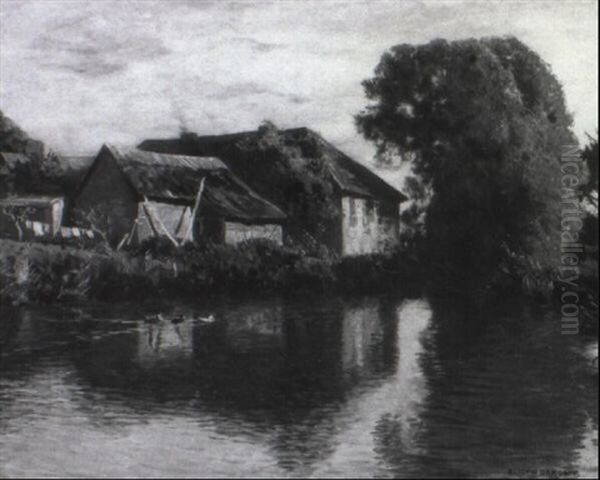 Hof Am Weiher Oil Painting by Eugen Felix Prosper Bracht