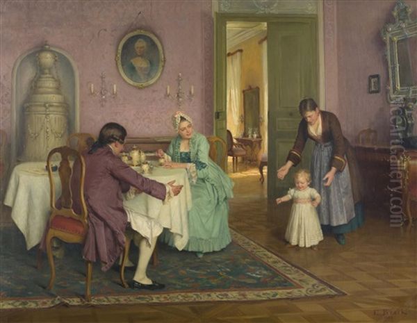 Kleines Madchen Wird Vom Kindermadchen Zu Seinen Eltern Gefuhrt Oil Painting by Emil Brack