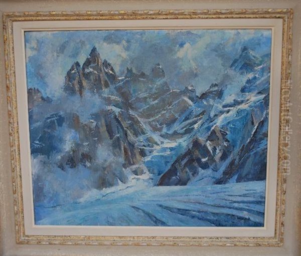 Glacier Et Cime Enneigee, Chamonix Oil Painting by William Paul Brack