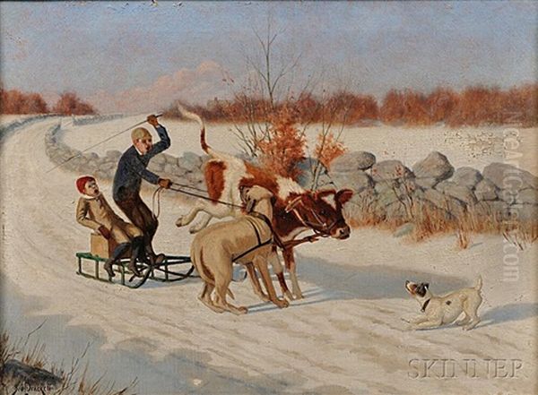 Wintertime Sledding Oil Painting by Sidney Lawrence Brackett