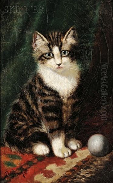 Portrait Of A Tiger Kitten Oil Painting by Sidney Lawrence Brackett