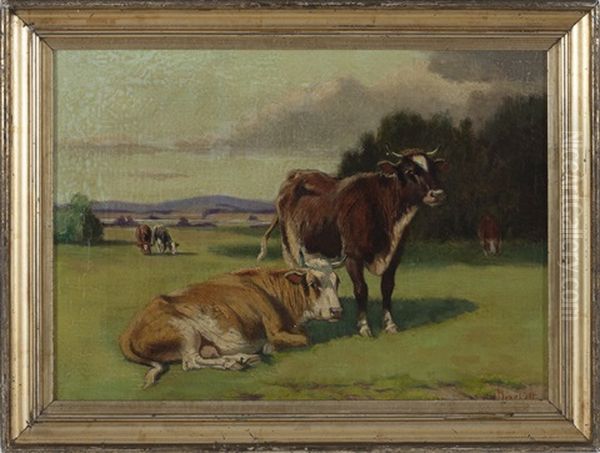 Cattle Grazing In A Field Oil Painting by Sidney Lawrence Brackett