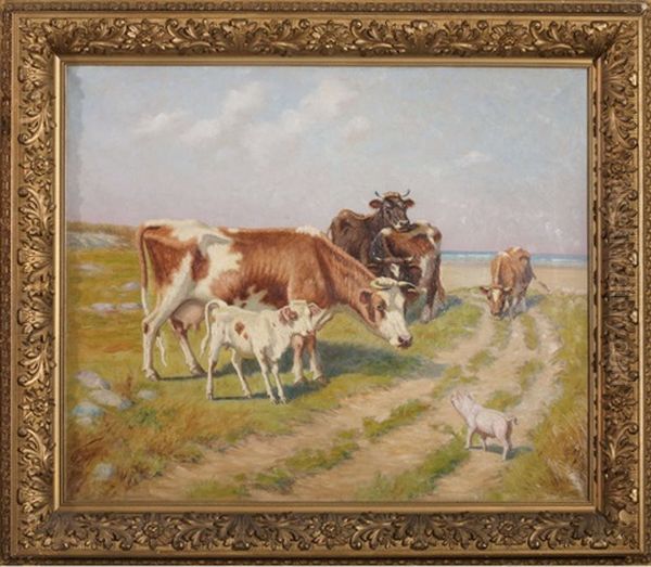 Farmyard Friends At The Shore Oil Painting by Sidney Lawrence Brackett